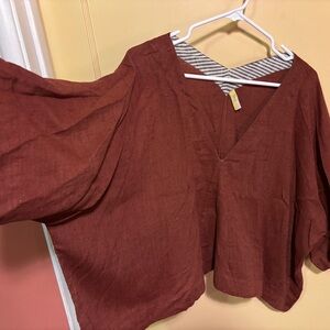 Free People Deep Red V-Neck Blouse